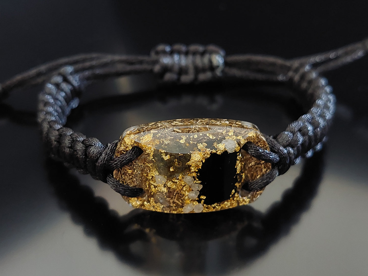 Pulsera de orgonita - Moldavita, Herkimer, diamantes, turmalina negra, oro de 24 k, latón