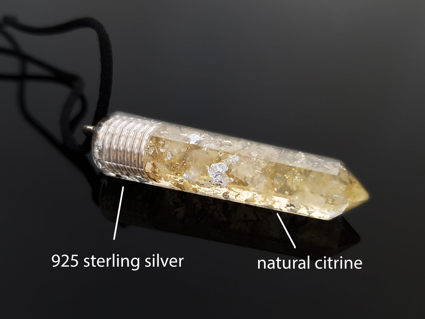 Citrine Orgonite Pendant Necklace with 925 sterling silver