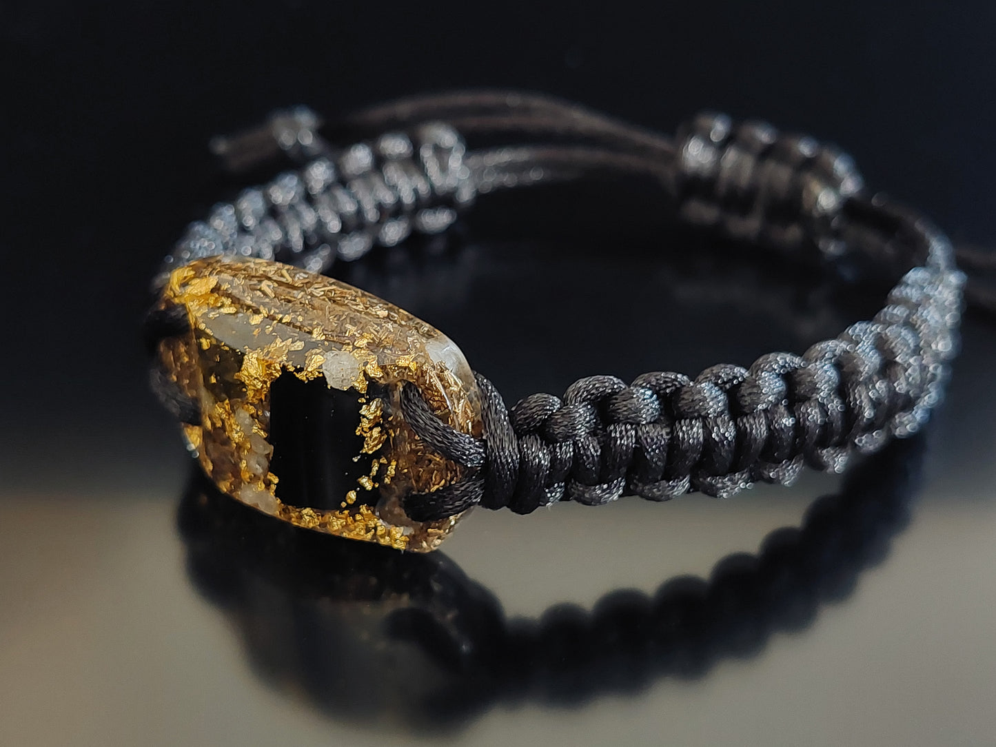 Pulsera de orgonita - Moldavita, Herkimer, diamantes, turmalina negra, oro de 24 k, latón