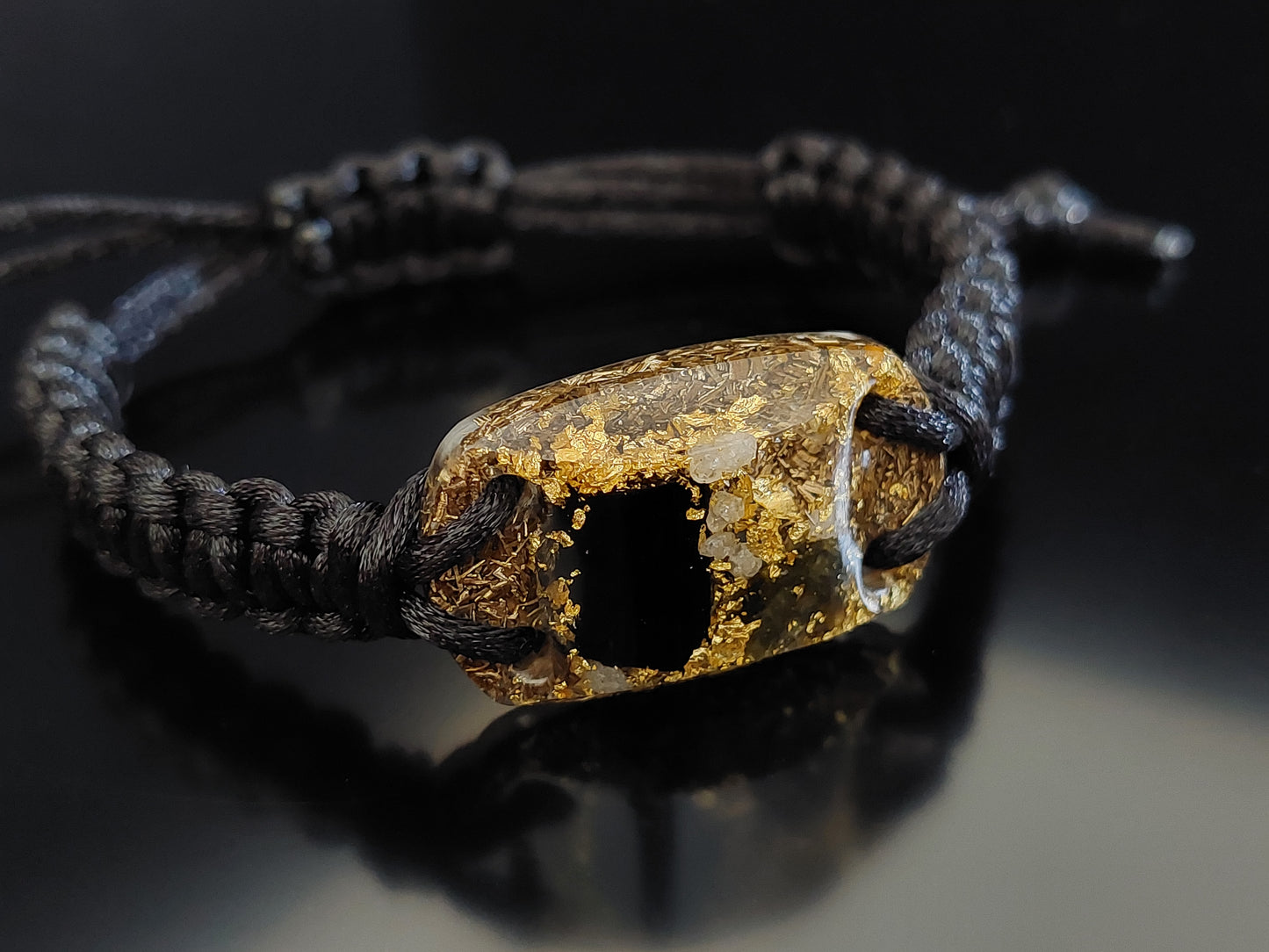 Pulsera de orgonita - Moldavita, Herkimer, diamantes, turmalina negra, oro de 24 k, latón