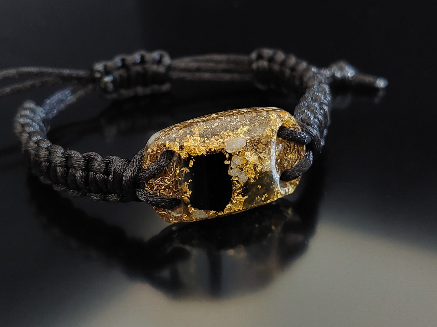 Pulsera de orgonita - Moldavita, Herkimer, diamantes, turmalina negra, oro de 24 k, latón