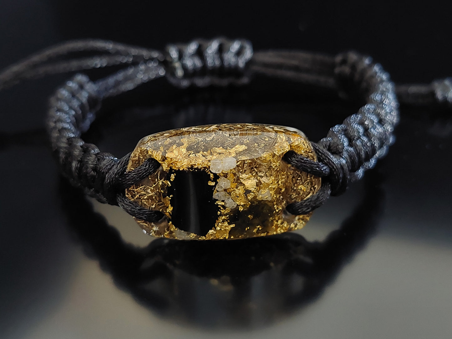 Pulsera de orgonita - Moldavita, Herkimer, diamantes, turmalina negra, oro de 24 k, latón