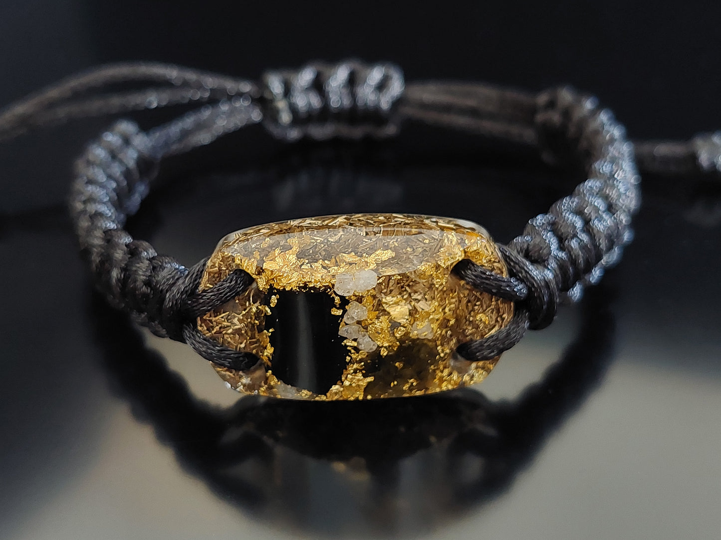 Pulsera de orgonita - Moldavita, Herkimer, diamantes, turmalina negra, oro de 24 k, latón