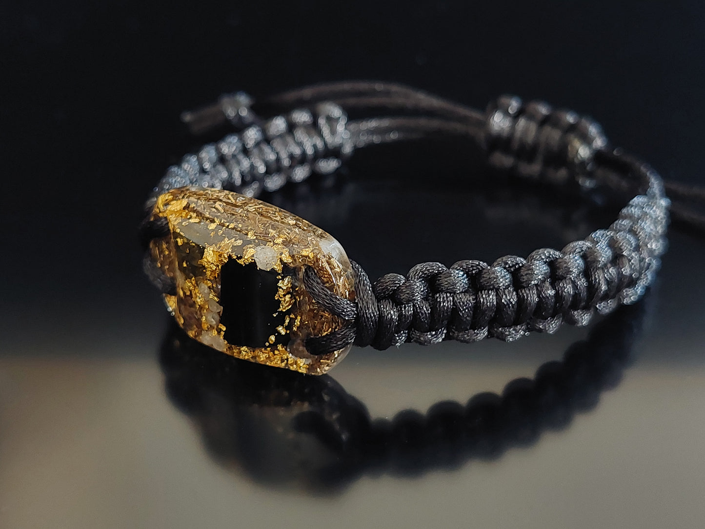 Pulsera de orgonita - Moldavita, Herkimer, diamantes, turmalina negra, oro de 24 k, latón