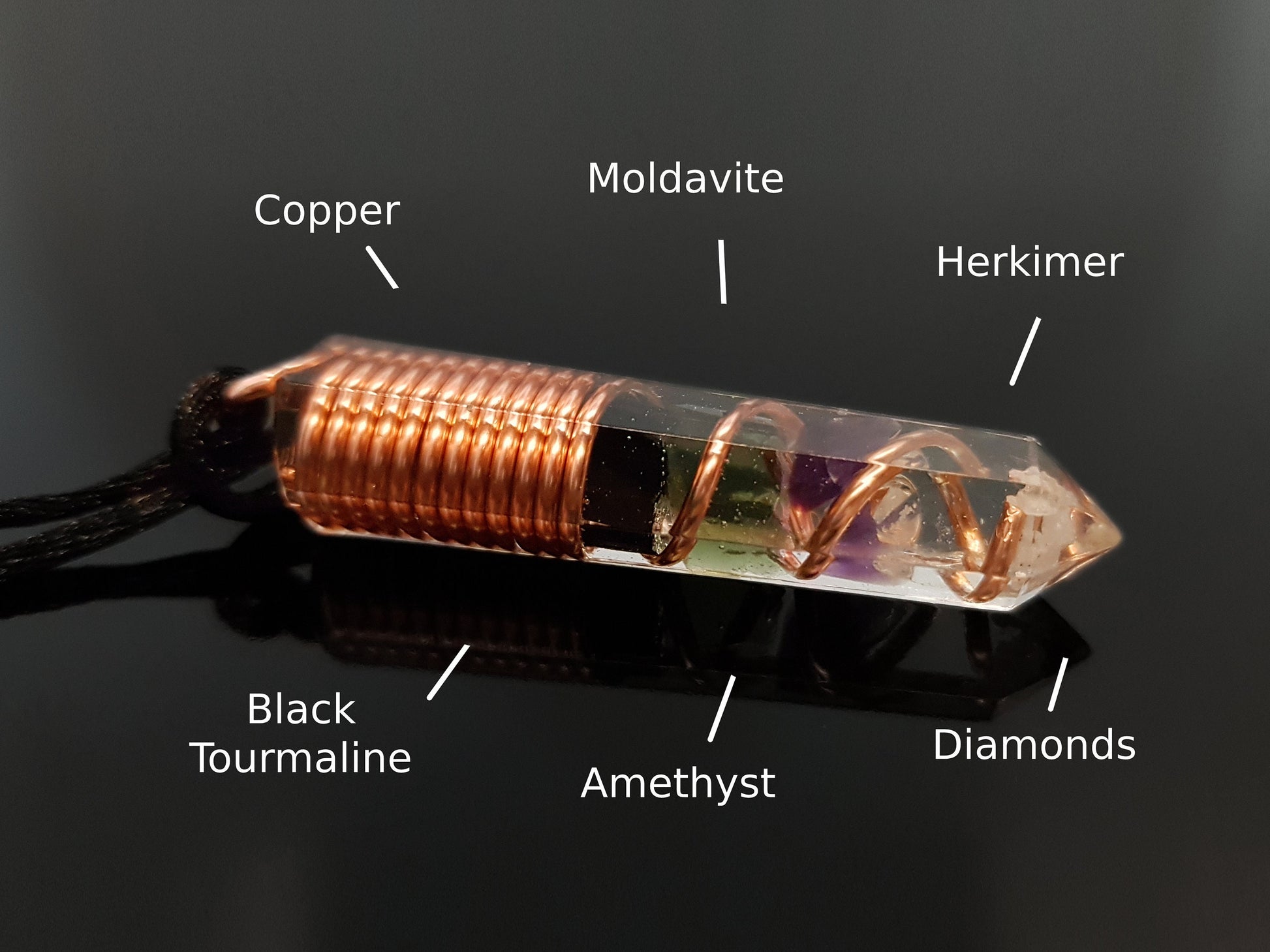 Moldavite orgonite orgone pendant necklace, Most powerful combination for third eye - Diamonds, Herkimer, Moldavite, Black Tourmaline