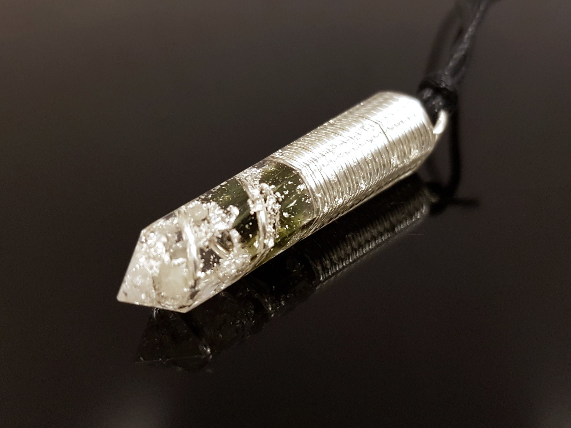 Most Powerful Orgonite Pendant - Magic amulet charm, Orgone Necklace - Moldavite, Herkimer, Diamonds, Reiki, silver