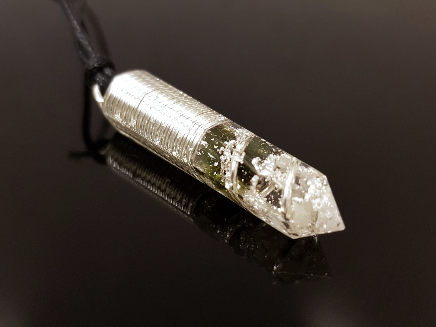 Most Powerful Orgonite Pendant - Magic amulet charm, Orgone Necklace - Moldavite, Herkimer, Diamonds, Reiki, silver