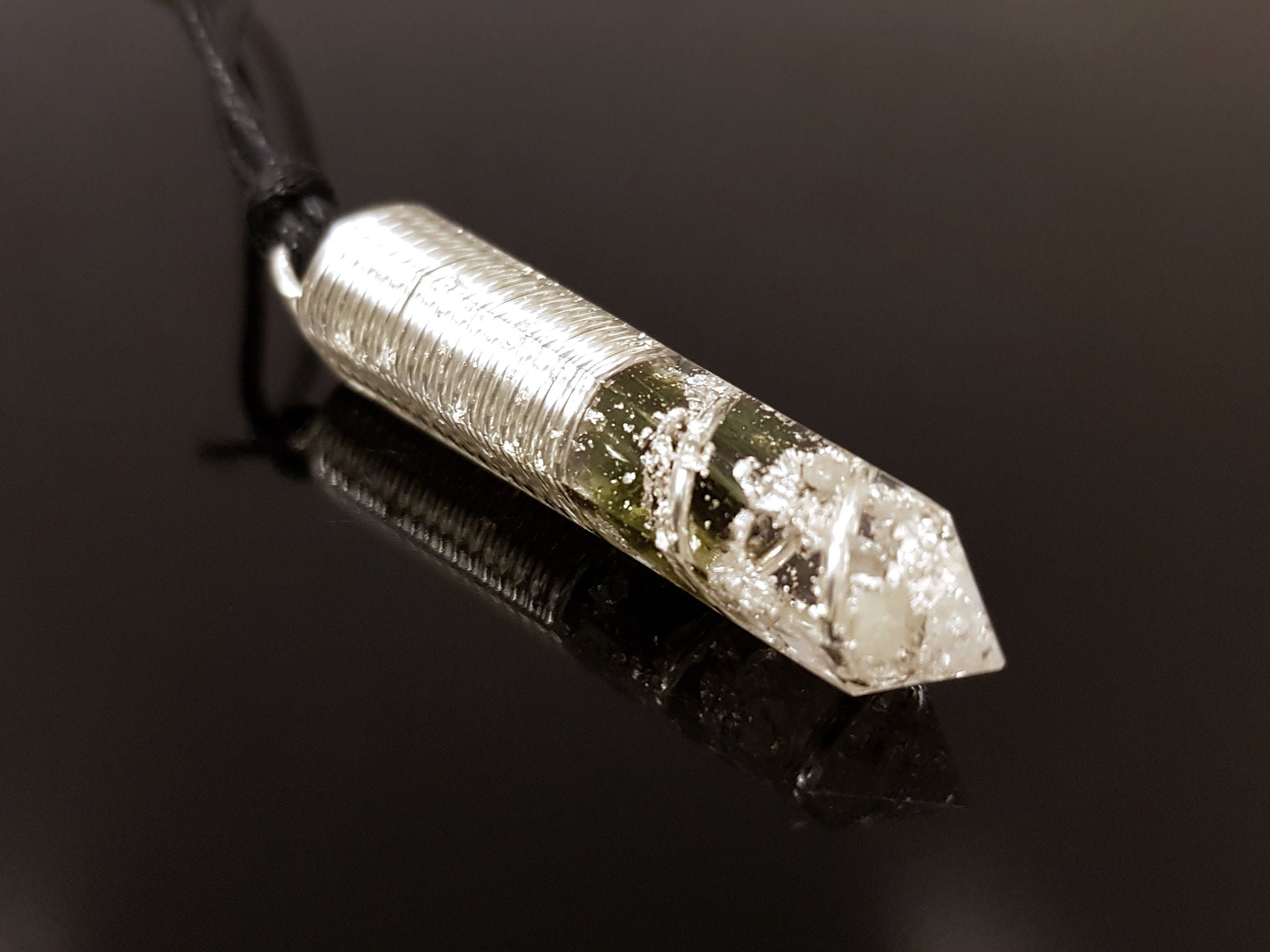 Most Powerful Orgonite Pendant - Magic amulet charm, Orgone Necklace - Moldavite, Herkimer, Diamonds, Reiki, silver