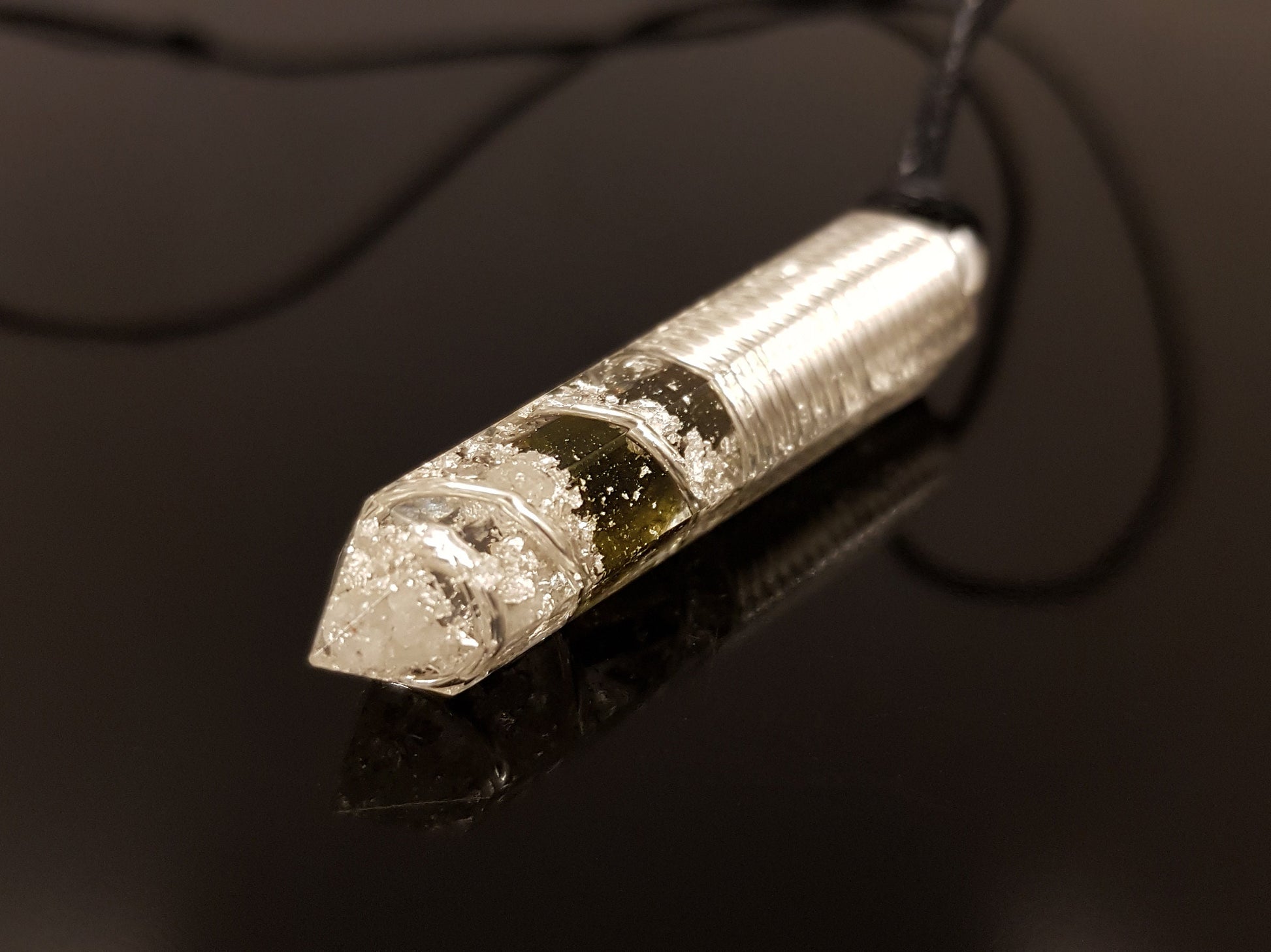 Most Powerful Orgonite Pendant - Magic amulet charm, Orgone Necklace - Moldavite, Herkimer, Diamonds, Reiki, silver
