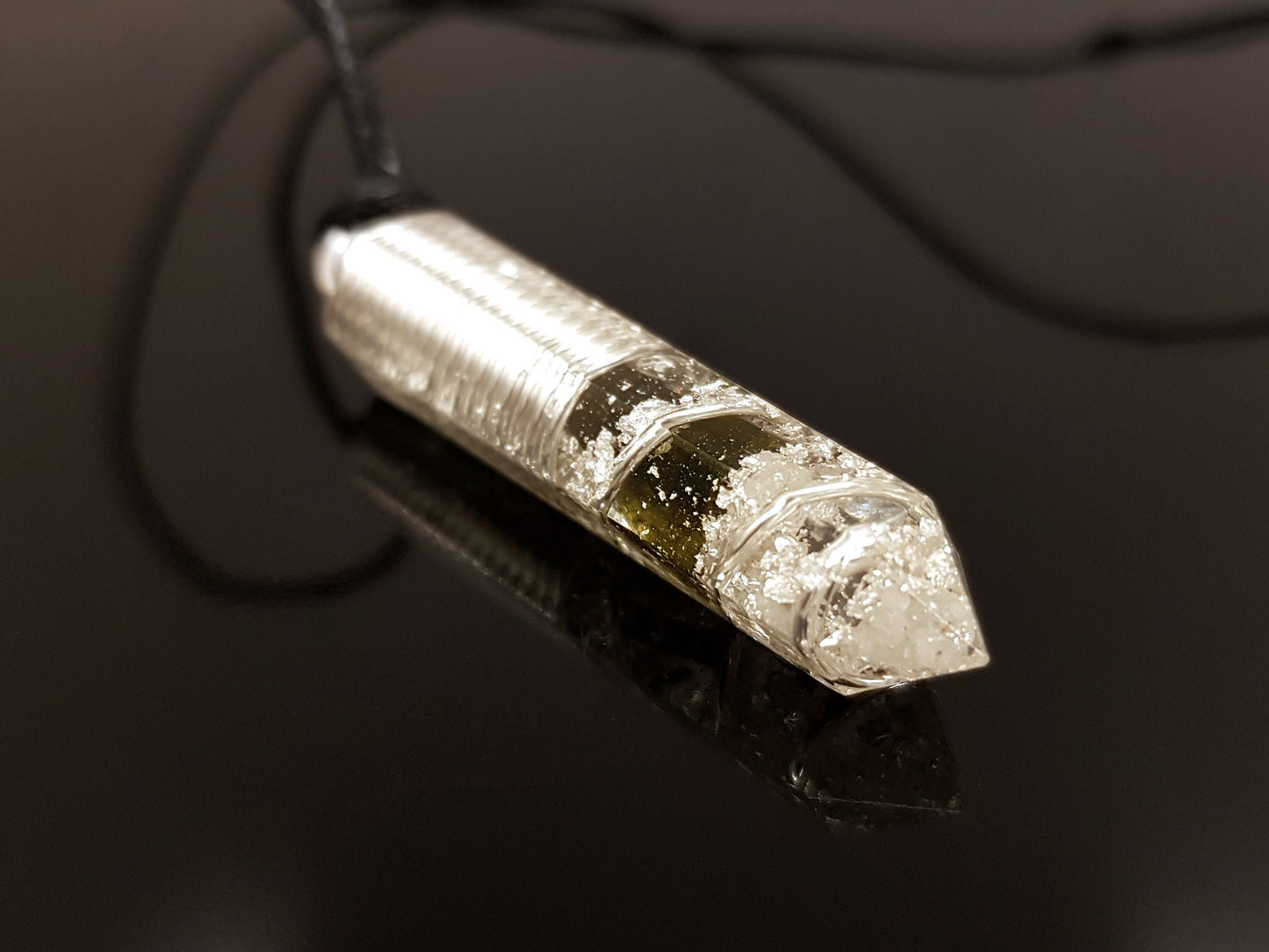 Most Powerful Orgonite Pendant - Magic amulet charm, Orgone Necklace - Moldavite, Herkimer, Diamonds, Reiki, silver