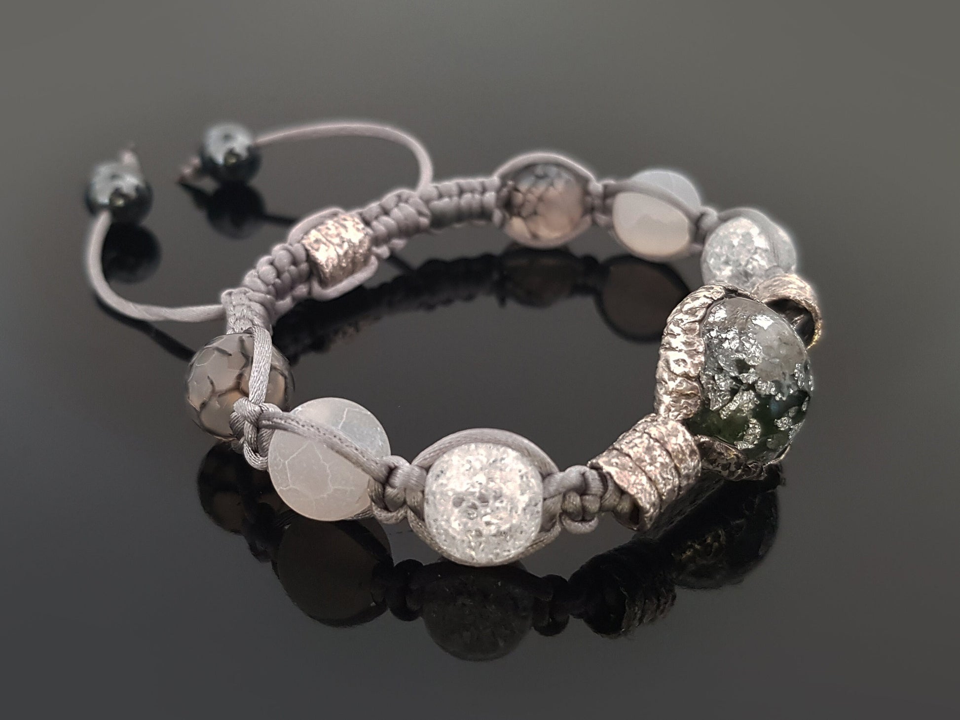 Moldavite Orgonite orgone bracelet, beaded Shamballa, Herkimer, diamonds, Reiki crystal healing. Powerful magic amulet.