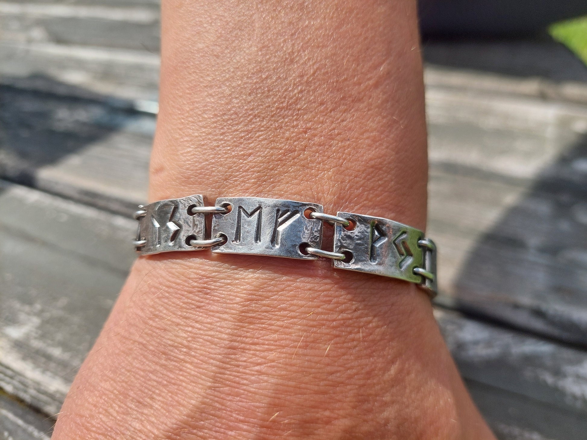 Enchanted rune silver bracelet, magic amulet for Money, Wealth, Health, Protection. Norse, Viking, Celtic charm