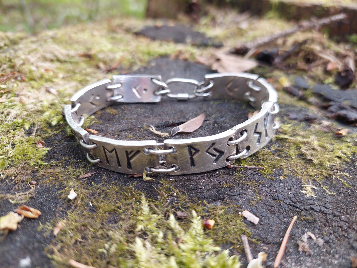 Enchanted rune silver bracelet, magic amulet for Money, Wealth, Health, Protection. Norse, Viking, Celtic charm