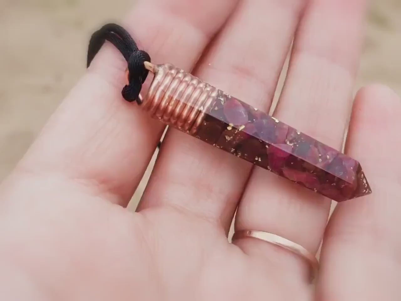 Ruby Orgonite orgone pendant necklace, Natural Ruby, 24k gold, Reiki crystal chakra healing. Love, money amulet