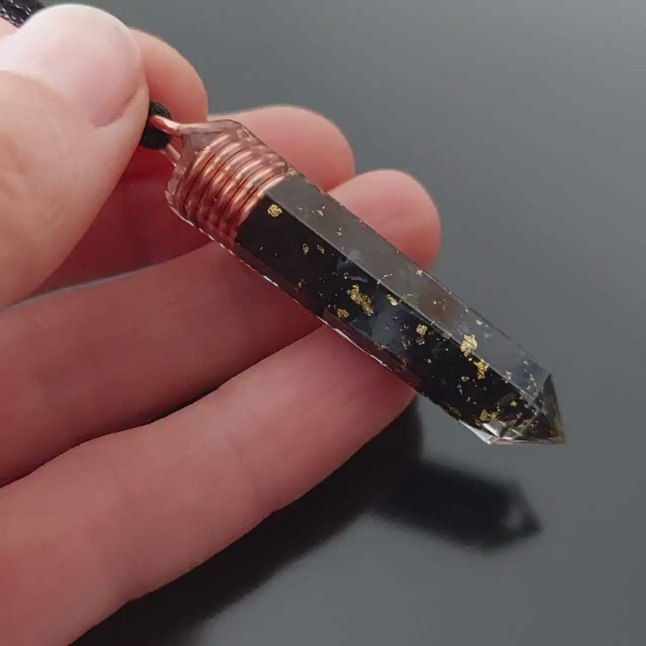 Orgonite orgone pendant necklace, noble Elite Shungite, Black tourmaline, 24k gold, copper, EMF 5G protection