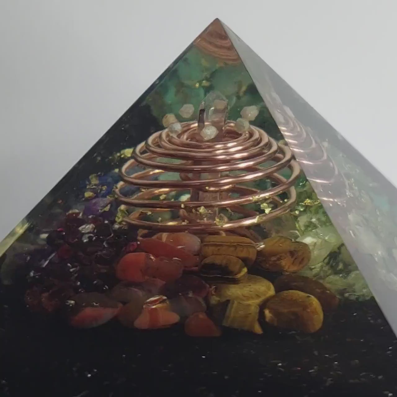 Orgonite orgone Pyramid with vortex coil, 7 chakra healing, rainbow, money and wealth attraction magnet, protection