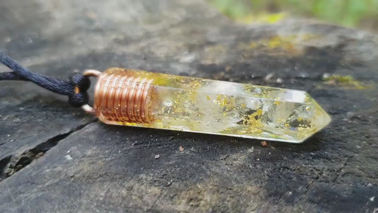 Orgone Orgonite pendant, Natural Citrine, 24k gold, copper. Reiki crystal healing. High vibrations, magic amulet
