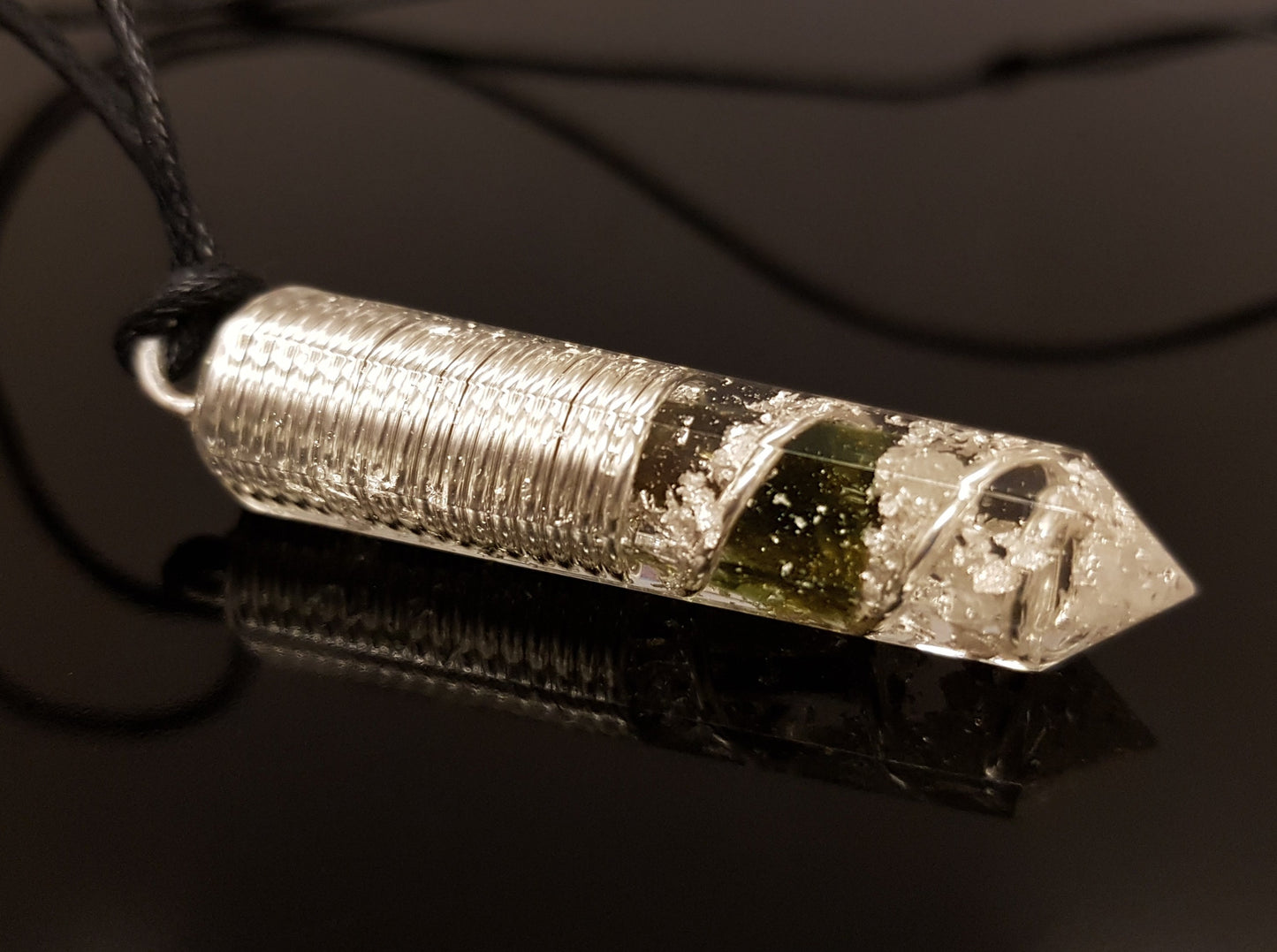 Powerful Orgonite Pendant - EMF Protection Orgone Necklace - Moldavite, Diamond Reiki Pendant