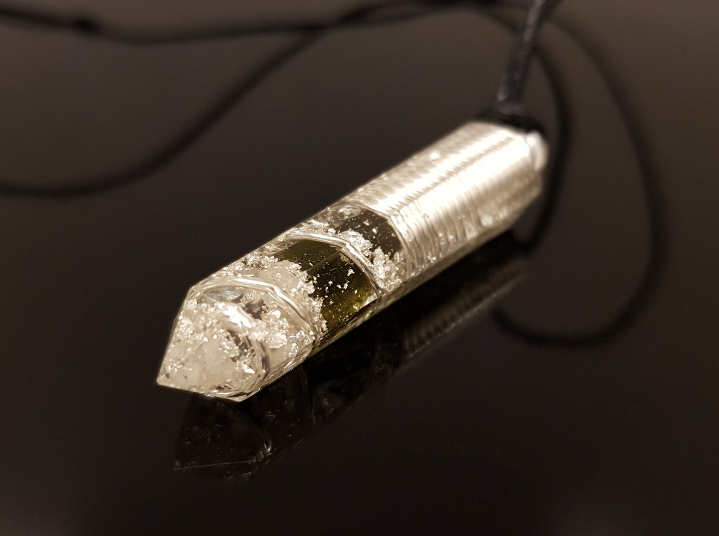 Powerful Orgonite Pendant - EMF Protection Orgone Necklace - Moldavite, Diamond Reiki Pendant