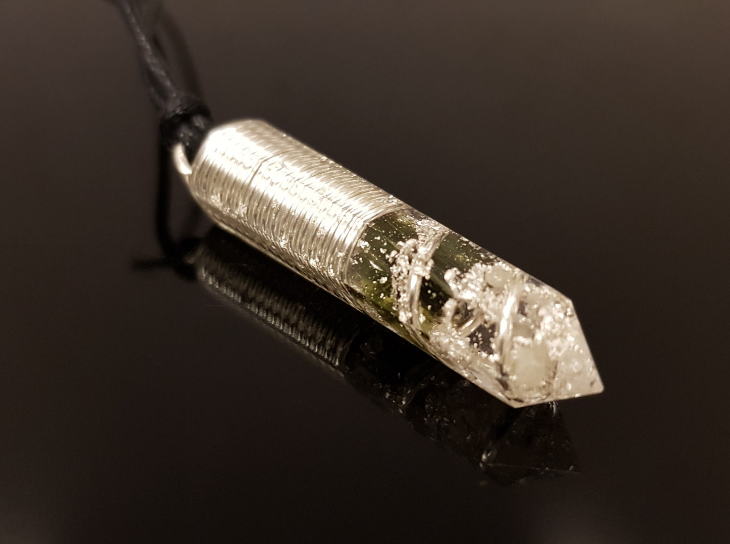 Powerful Orgonite Pendant - EMF Protection Orgone Necklace - Moldavite, Diamond Reiki Pendant