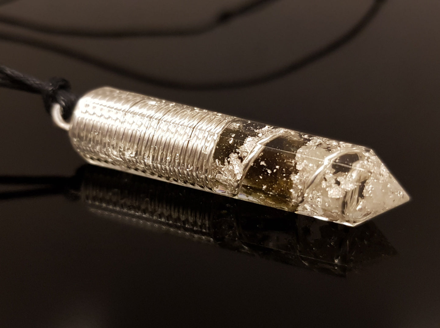 Powerful Orgonite Pendant - EMF Protection Orgone Necklace - Moldavite, Diamond Reiki Pendant