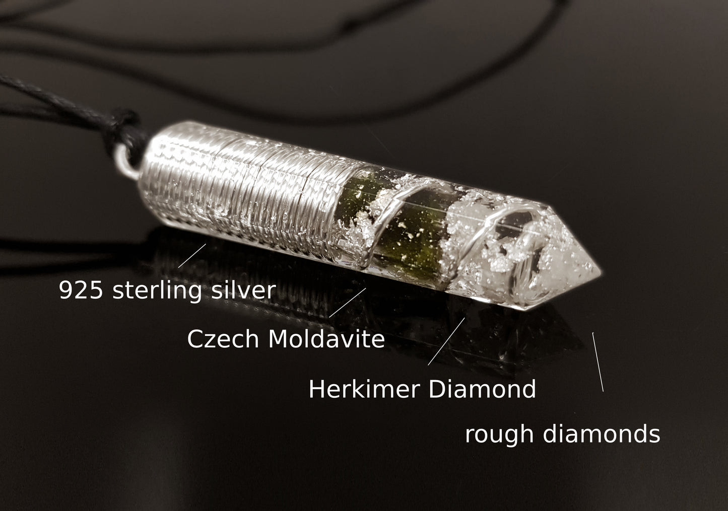 Powerful Orgonite Pendant - EMF Protection Orgone Necklace - Moldavite, Diamond Reiki Pendant