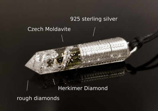 Powerful Orgonite Pendant - EMF Protection Orgone Necklace - Moldavite, Diamond Reiki Pendant