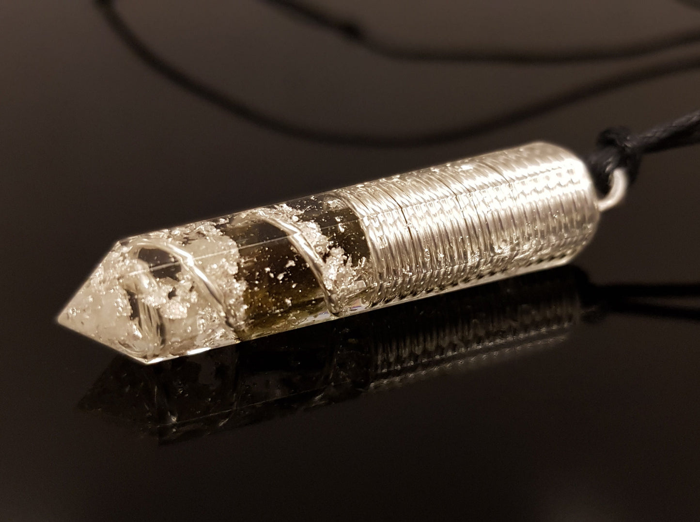 Powerful Orgonite Pendant - EMF Protection Orgone Necklace - Moldavite, Diamond Reiki Pendant