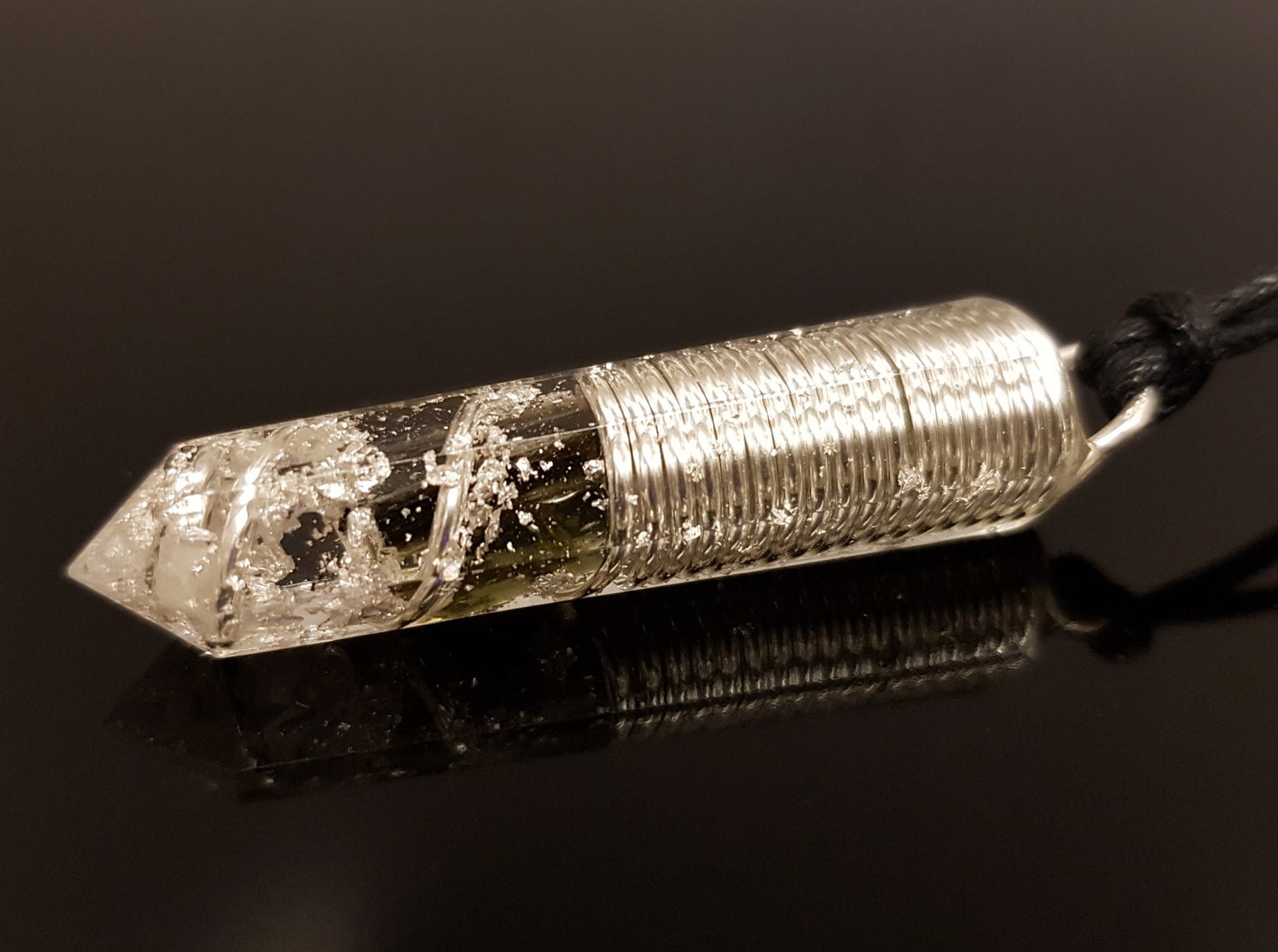 Powerful Orgonite Pendant - EMF Protection Orgone Necklace - Moldavite, Diamond Reiki Pendant