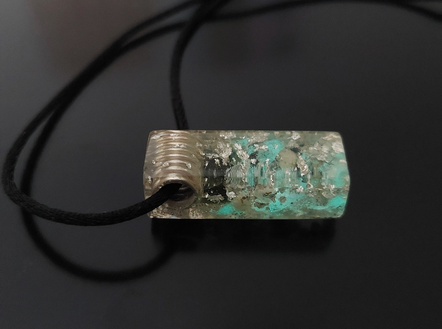 Orgonite orgone pendant, necklace - diamonds, Moldavite, Herkimer, Rhodozite, Danburite, sterling silver, glow in the dark