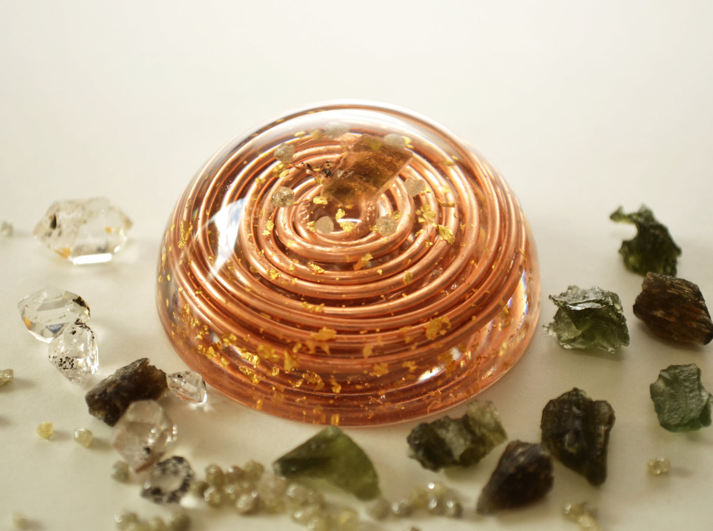 Pocket orgonite hemisphere dome with most powerful crystals combination and vortex