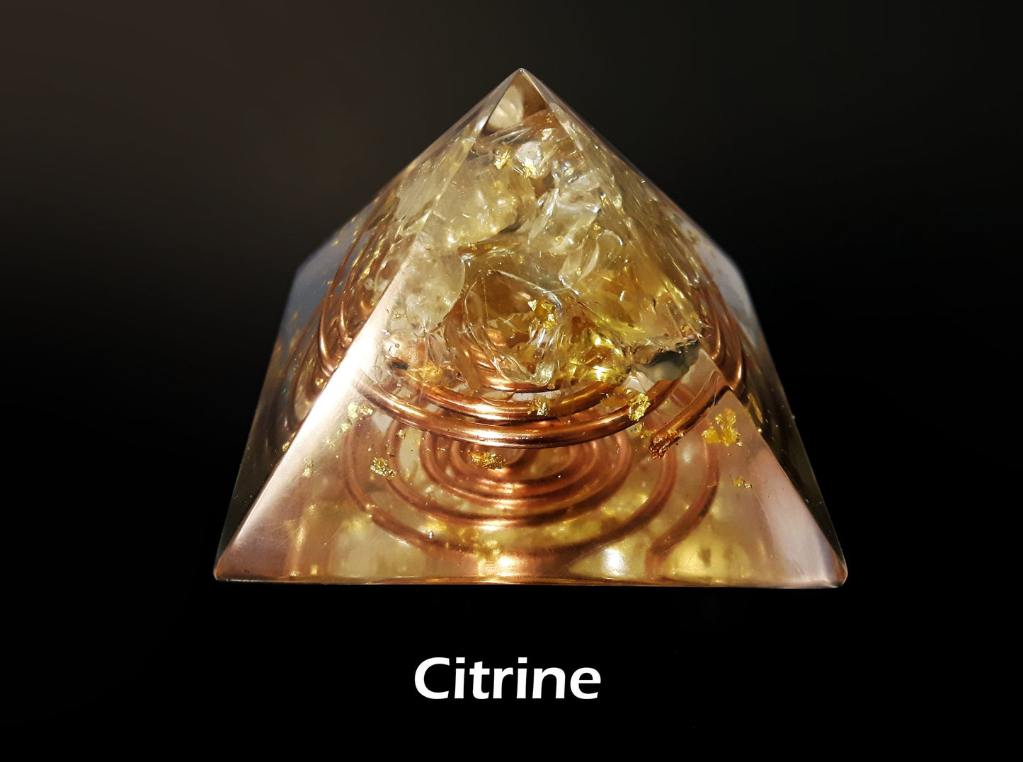 Orgonite Pyramid, Citrine - joy, money, energy, reiki healing, meditation, Reiki programmed amulet charm