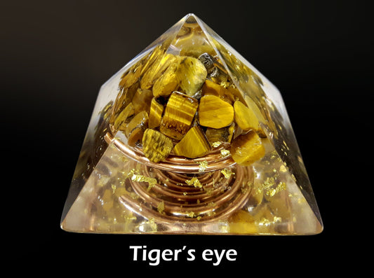 Tiger's eye orgonite Pyramid - protection, wealth, money, success, power