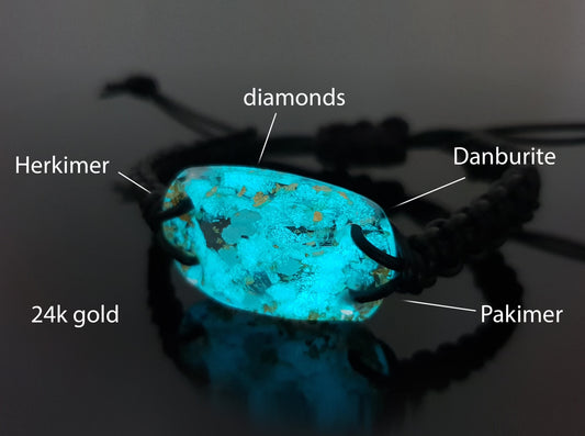 Orgonite bracelet, Powerful spiritual charm, amulet with high vibration crystals - Herkimer, Danburite, Diamonds, Pakimer