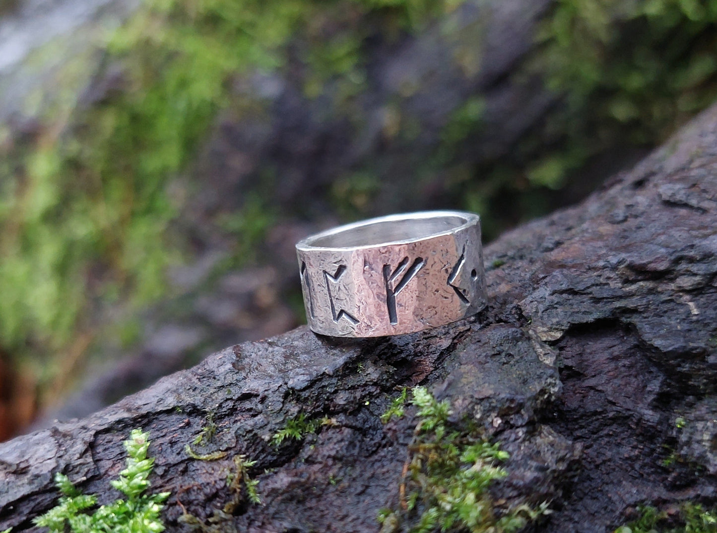Real Money, luck, prosperity amulet, rustic sterling silver ring with celtic, viking runes formula. Powerful enchanted talisman