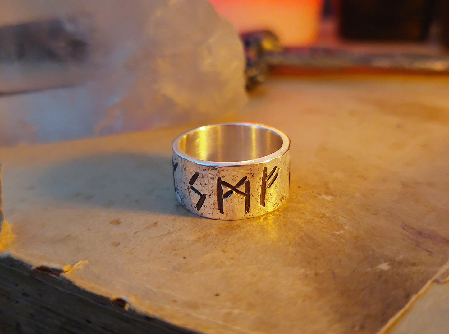 Rune ring amulet. Spiritual Growth and Protection, rustic sterling silver ring with celtic, viking runes formula.
