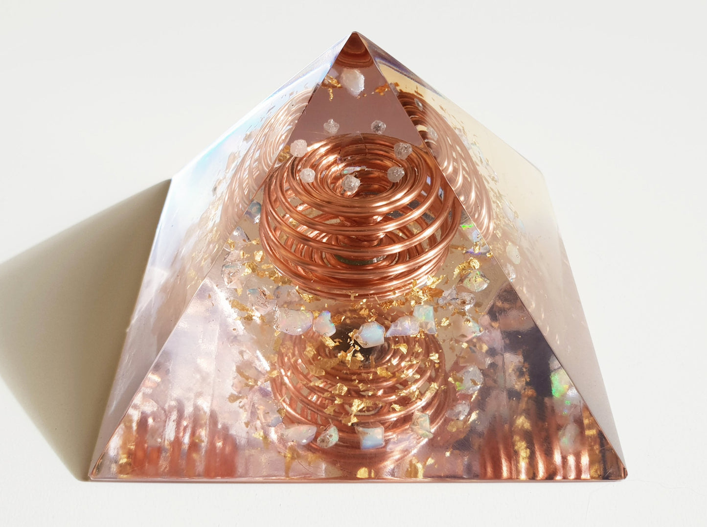 Moldavite and Opal Orgonite Orgone pyramid