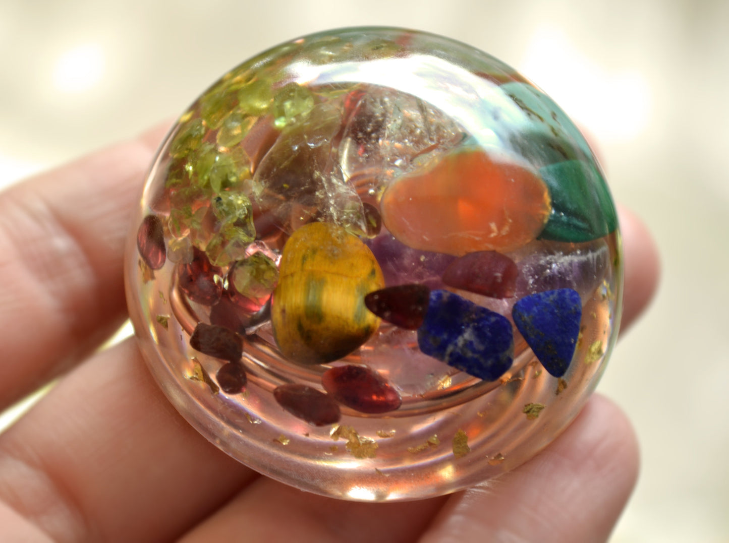 Pocket hemisphere orgonite dome - 7 chakra healing and charging, wealth, money