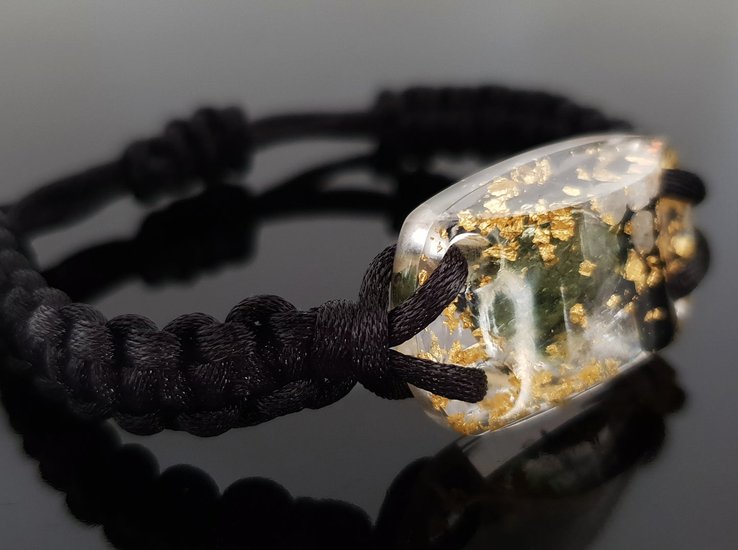 Orgonite bracelet - 24K gold, Moldavite, Herkimer, diamonds, black Tourmaline
