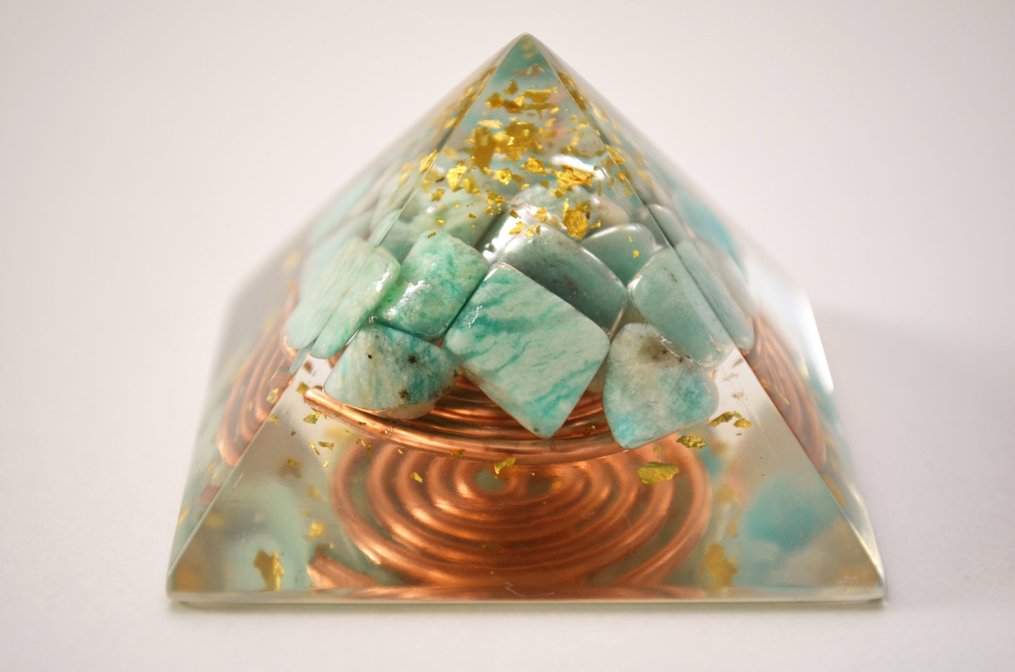 Orgonite Pyramid with amazonite and 24k gold - programmed, activated amulet charm