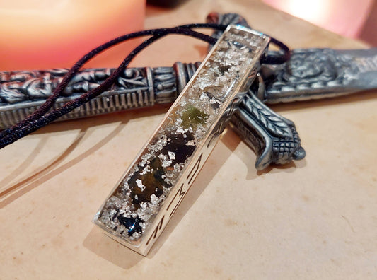 Most powerful Orgonite orgone pendant amulet necklace, wealth, money, spiritual growth - Moldavite, Nuummite, Saffordite, Herkimer, runes