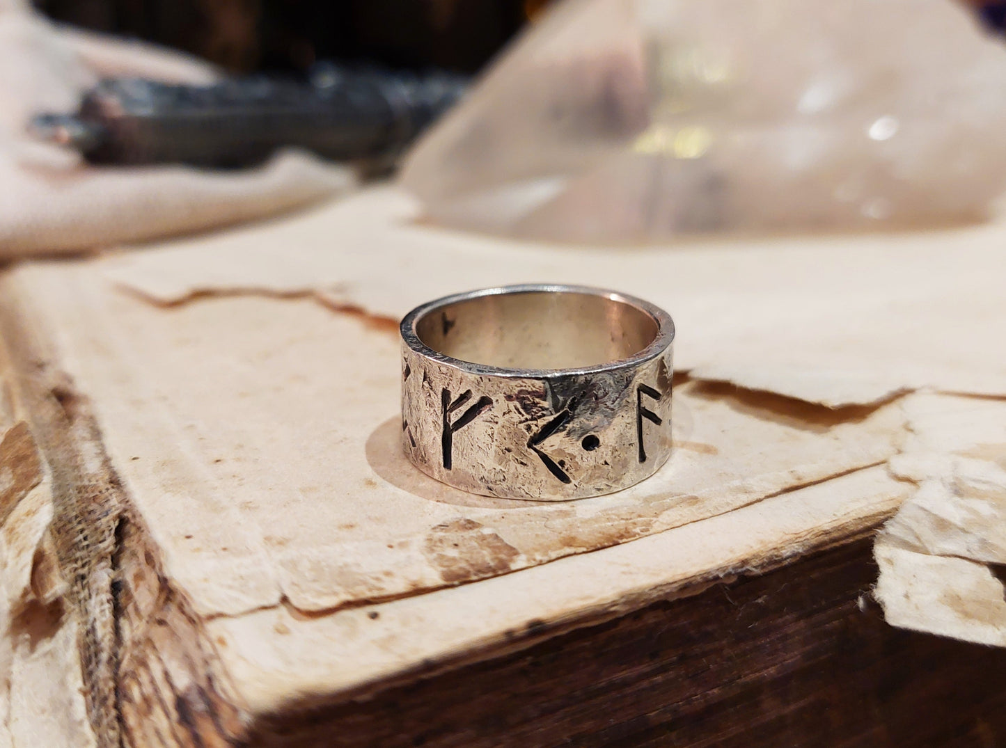 Real Money, luck, prosperity amulet, rustic sterling silver ring with celtic, viking runes formula. Powerful enchanted talisman