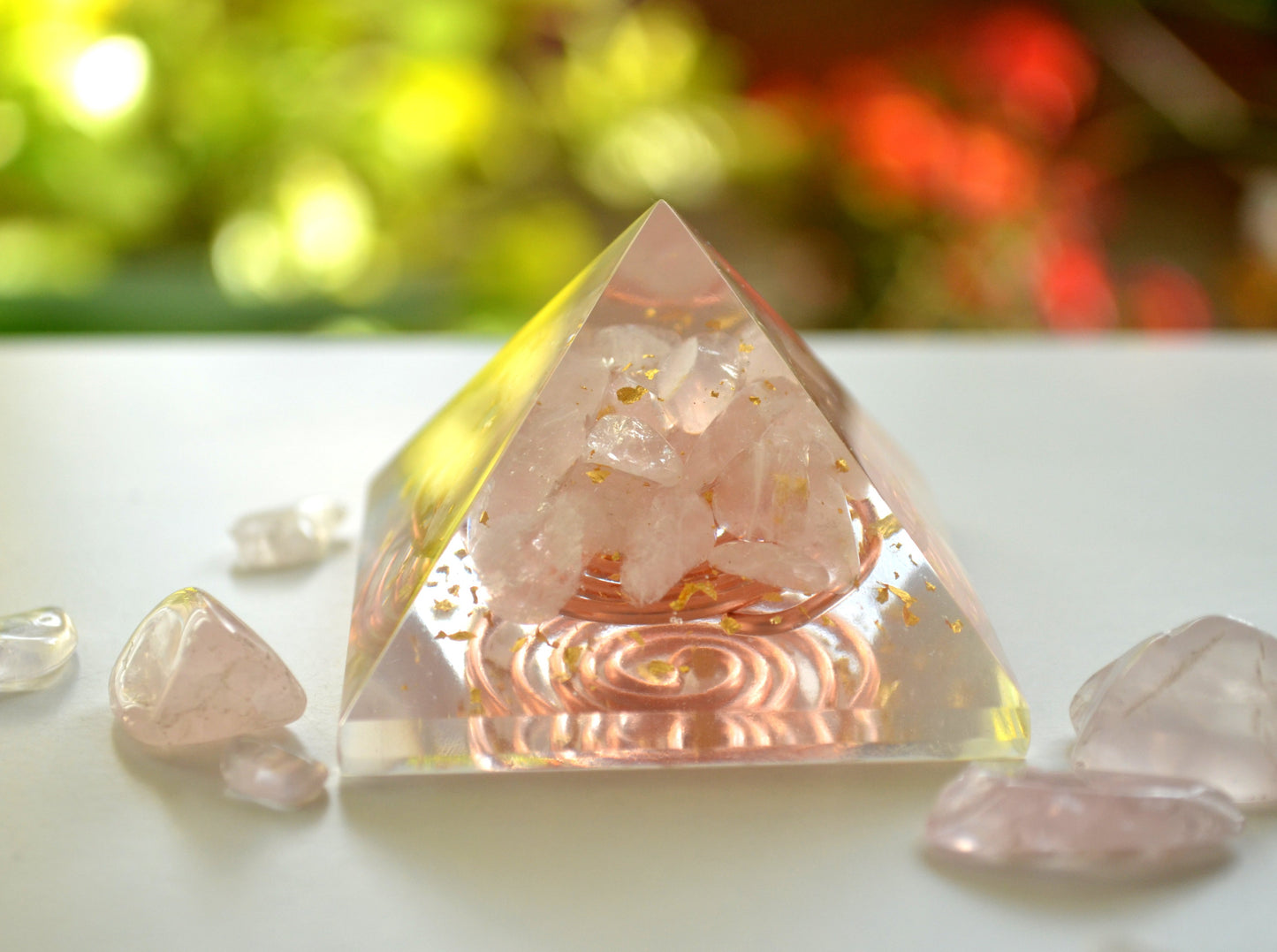 Rose quartz Orgonite orgone Pyramid - love, meditation