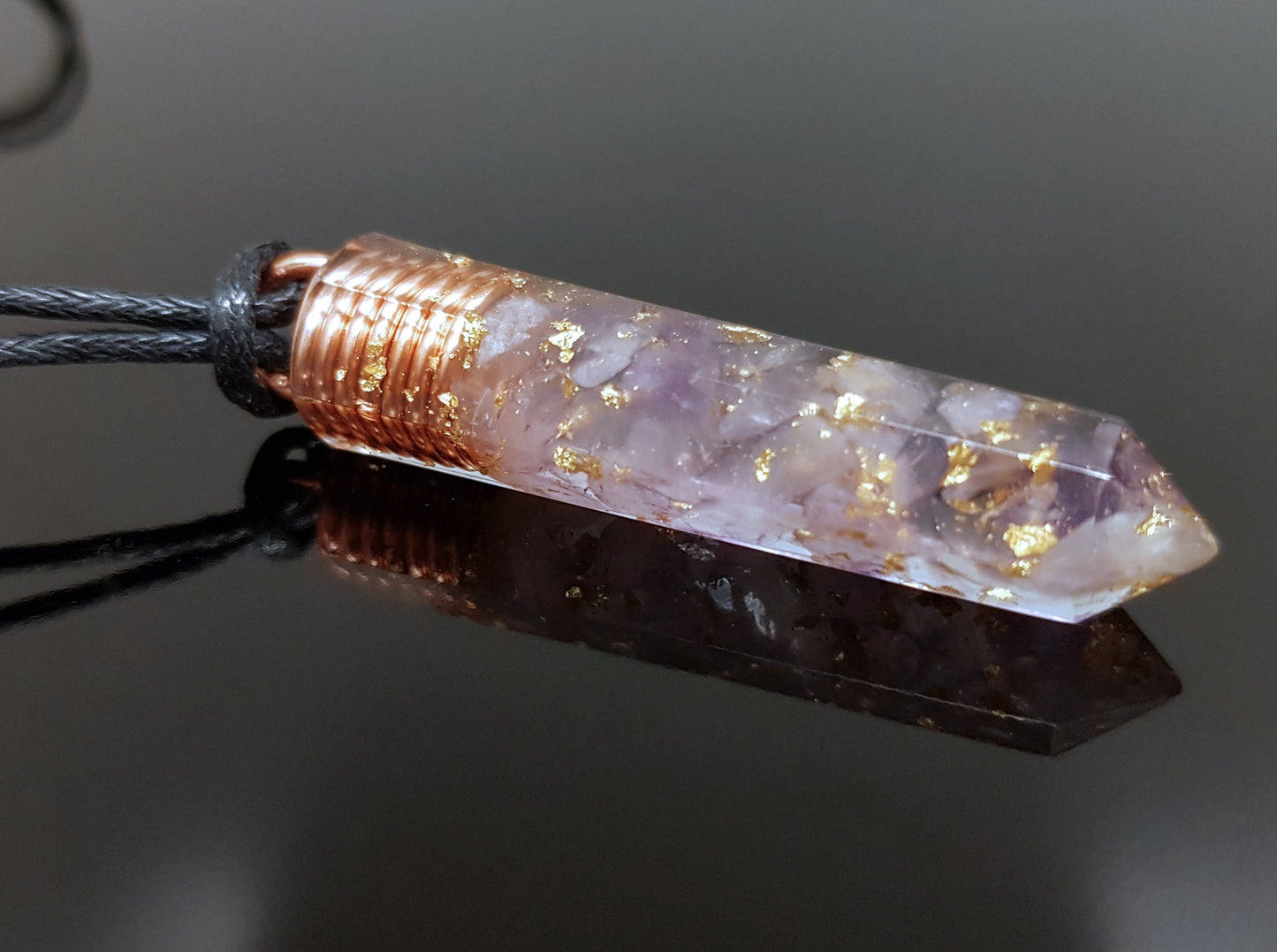 Amethyst Orgonite orgone pendant necklace. Reiki infused amulet, 24k gold and copper, chakra healing, EMF protection