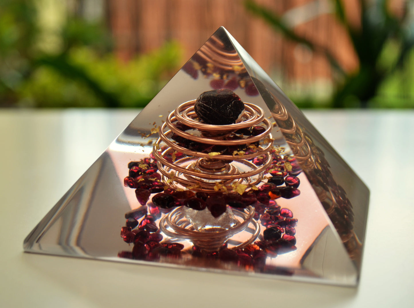 Powerful Orgonite Pyramid, garnet, almandine, quartz, vortex coil, Wealth, Money, Sexuality