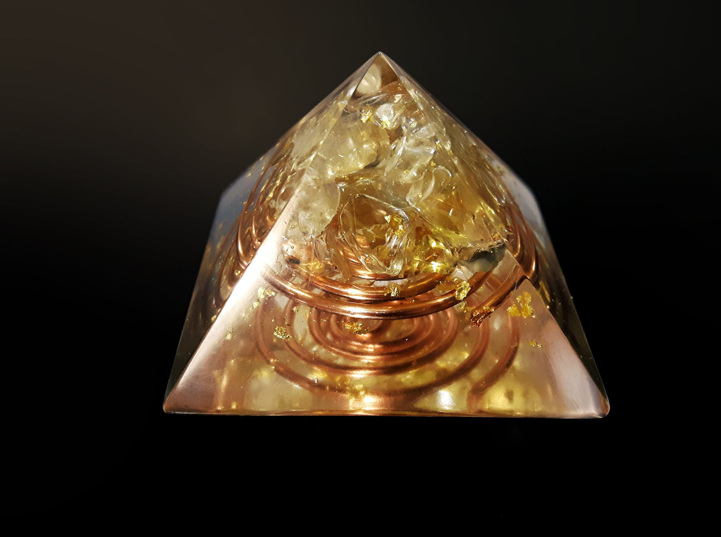 Orgonite Pyramid, Citrine - joy, money, energy, reiki healing, meditation, Reiki programmed amulet charm