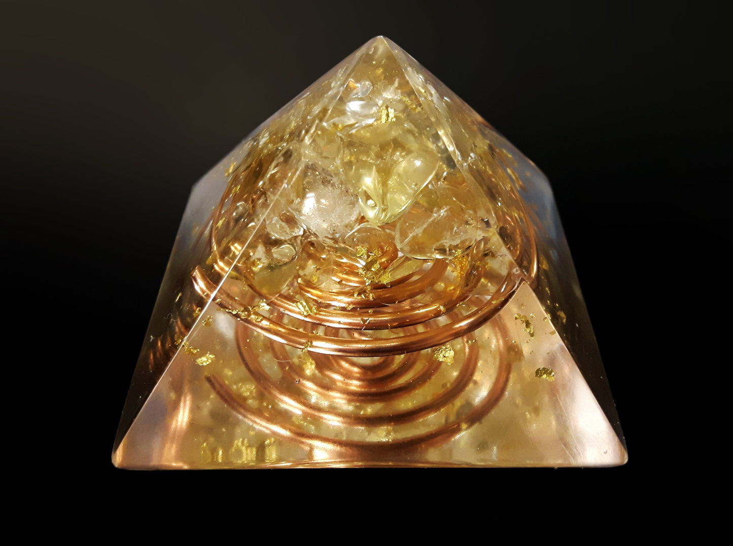 Orgonite Pyramid, Citrine - joy, money, energy, reiki healing, meditation, Reiki programmed amulet charm