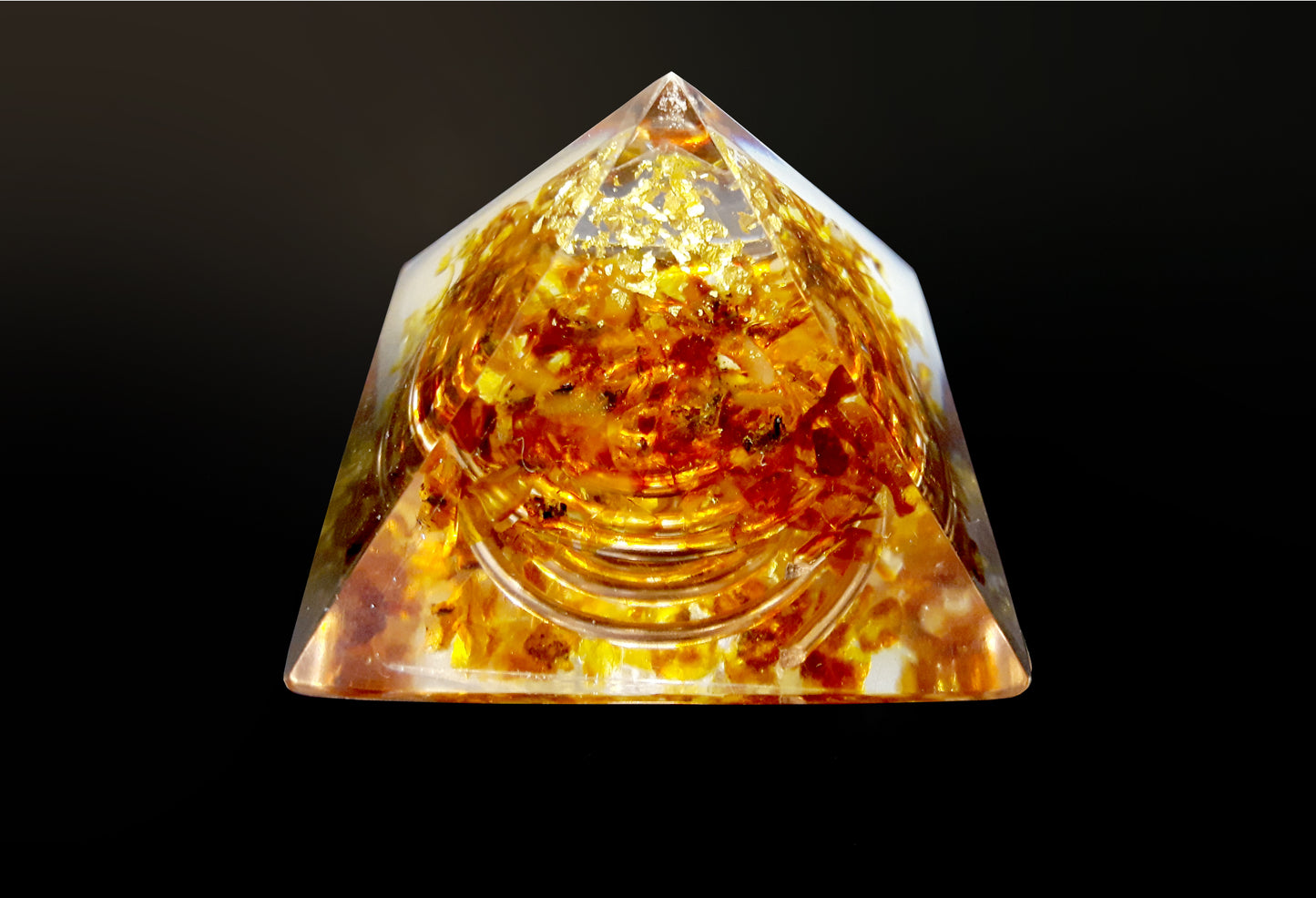 Orgonite Pyramid - Natural Baltic Amber and 24k gold, wealth, protection, reiki healing, meditation