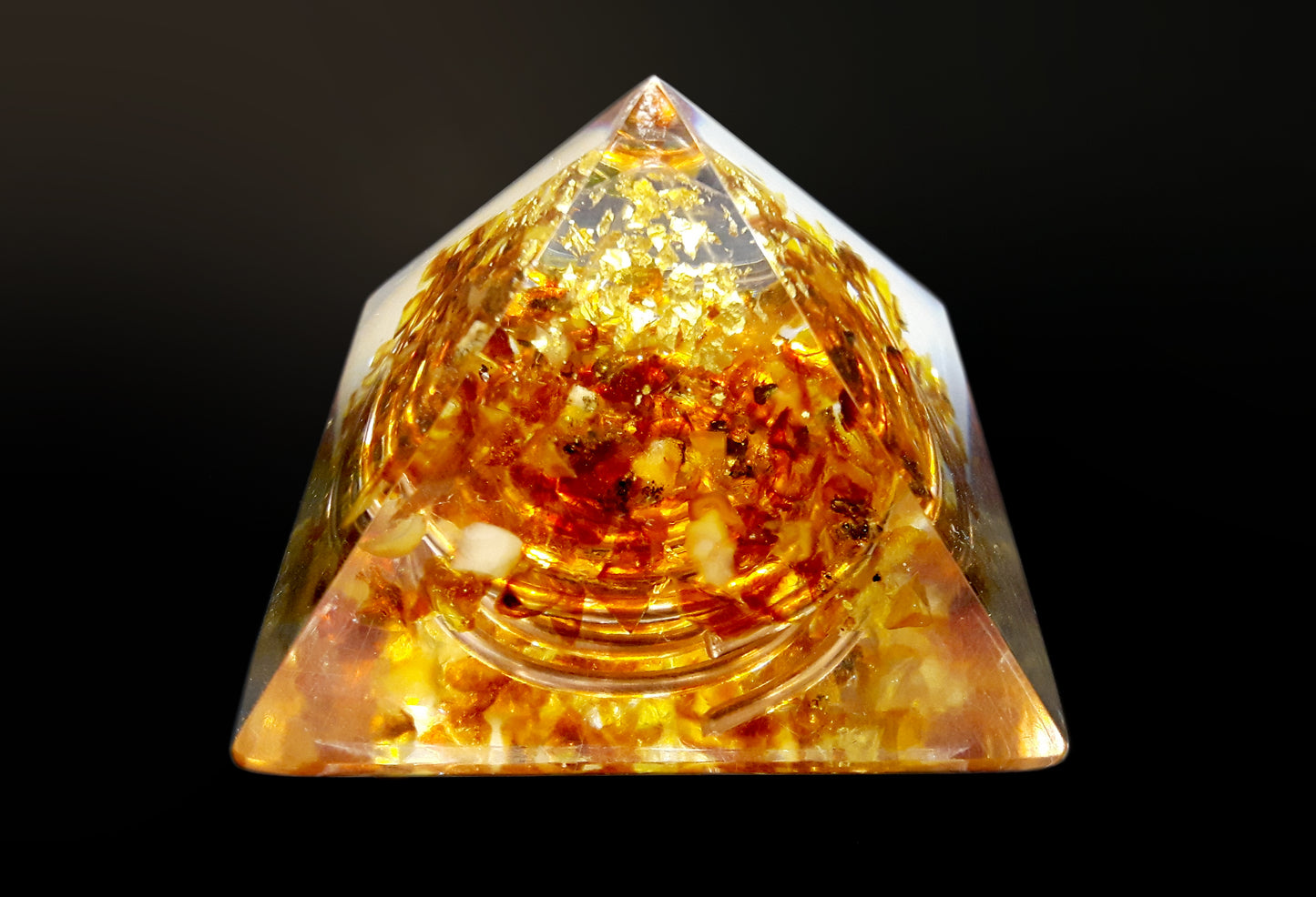 Orgonite Pyramid - Natural Baltic Amber and 24k gold, wealth, protection, reiki healing, meditation