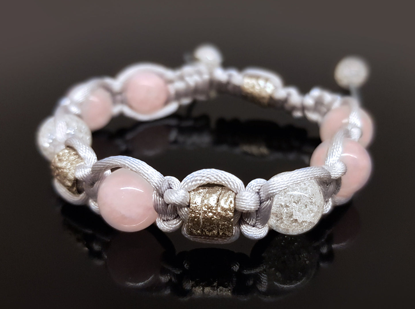 Shamballa bracelet, programmed amulet charm, rose quartz
